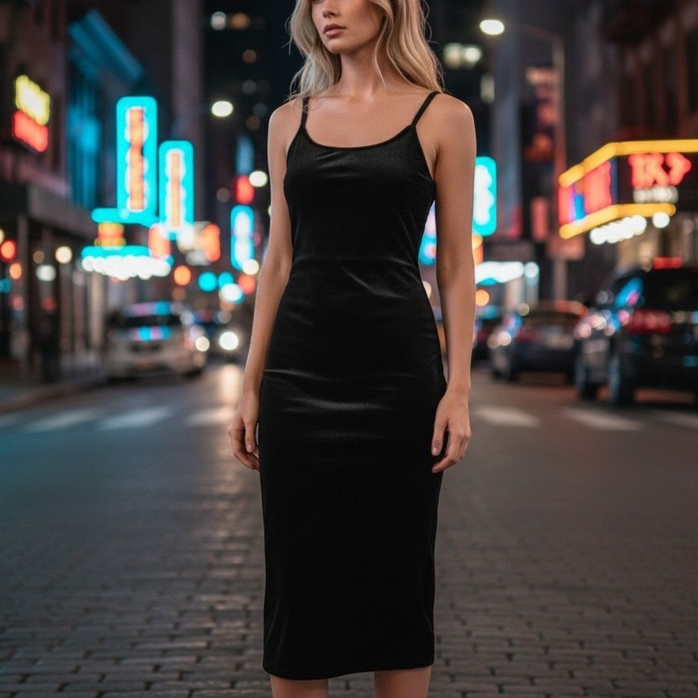 ASOS Black Velvet Criss Cross Back Bodycon Midi Dress Women Size 2 Cocktail